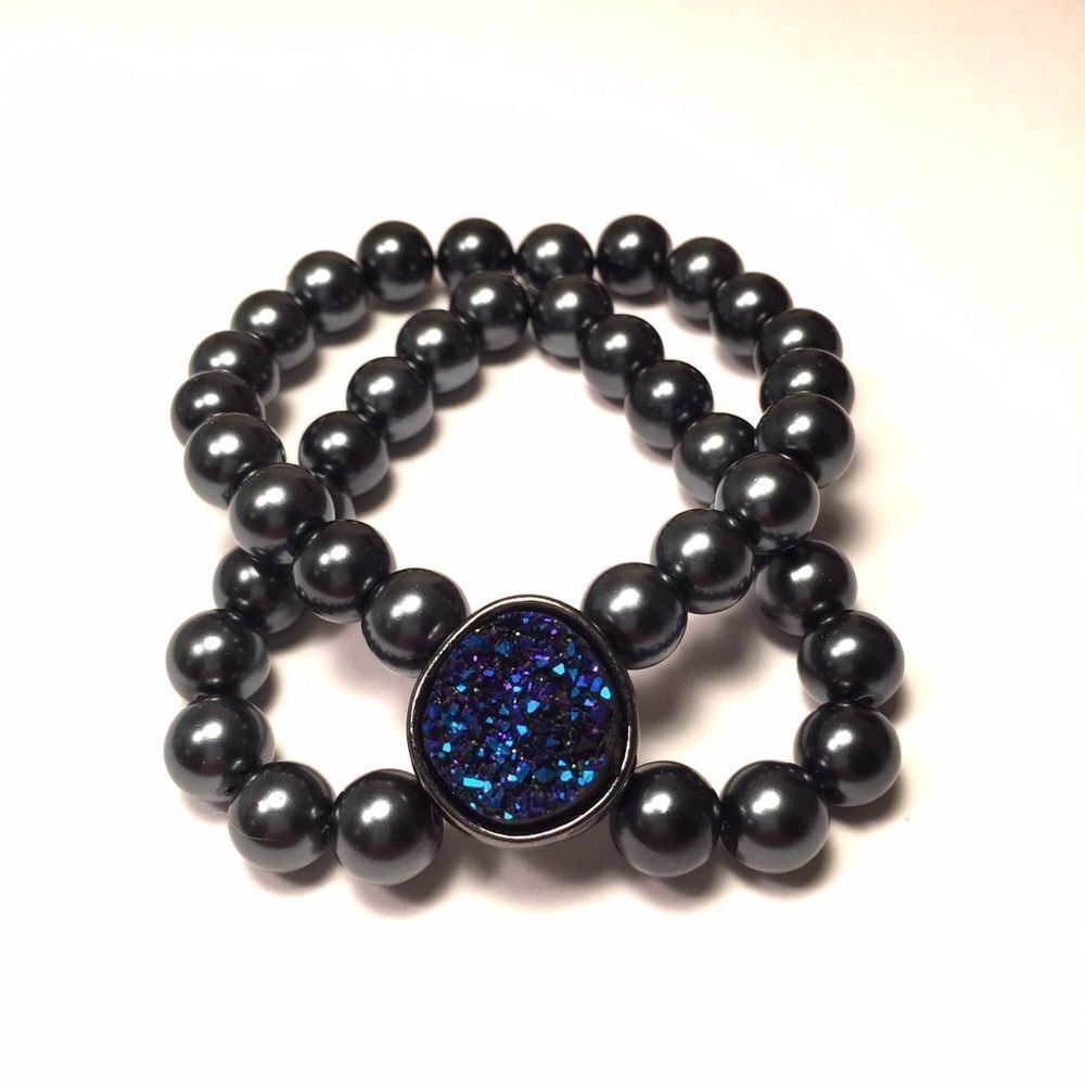 Blue & Onyx Druzy Bracelet